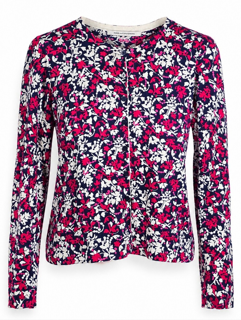 Diane von Furstenberg Cotton Silk Blend Button-Front Floral Cardigan Sweater M